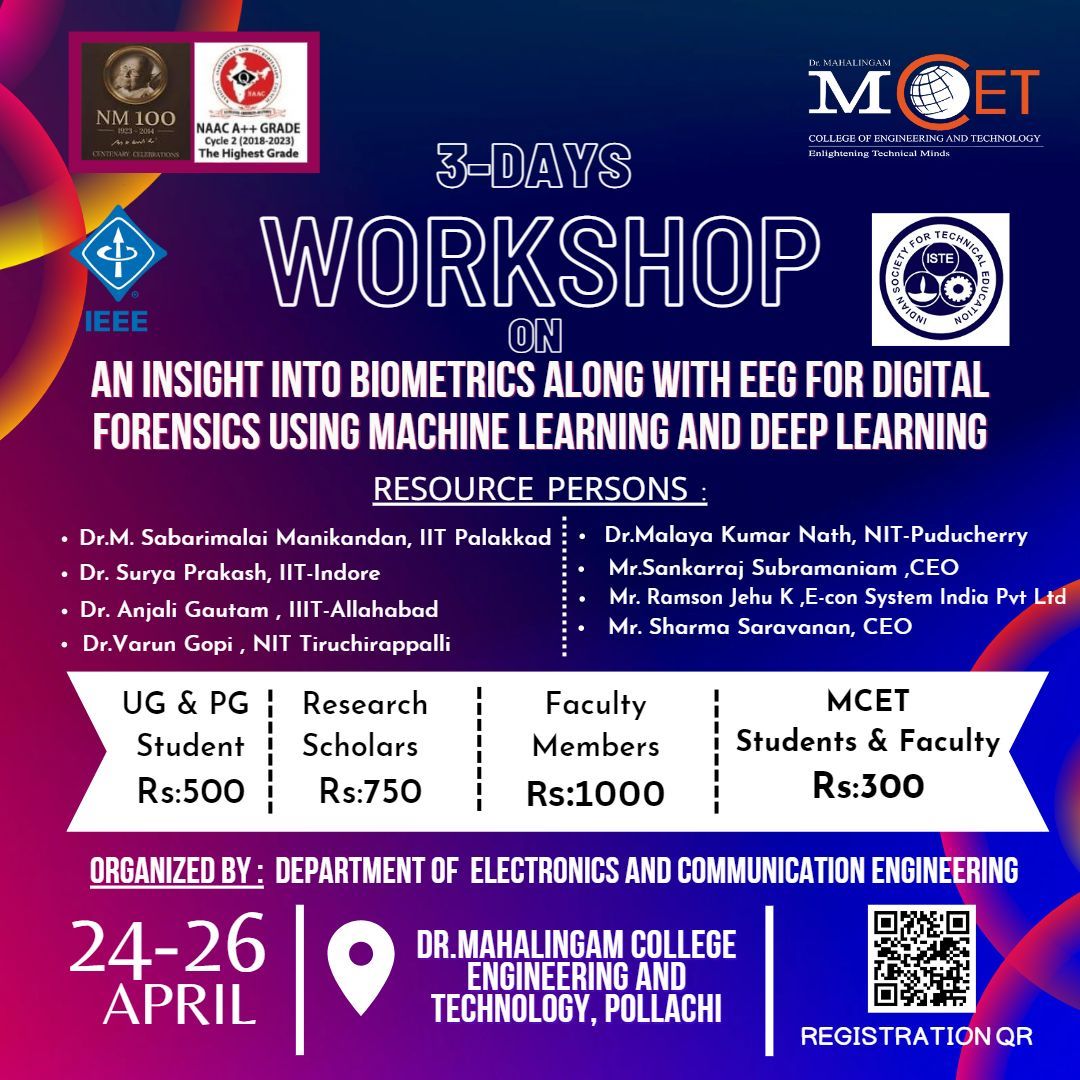 3 Days Workshop on An insight into Biometrics along with EEG for Digital Forensics using Machine Learning and Deep Learning 2023